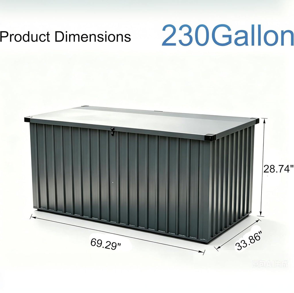 Garvee 230 Gallon Metal Outdoor Storage Box, Waterproof UV-Resistant Deck Box with Lockable Lid for Patio Cushions, Pool Supplies & Garden Tools
