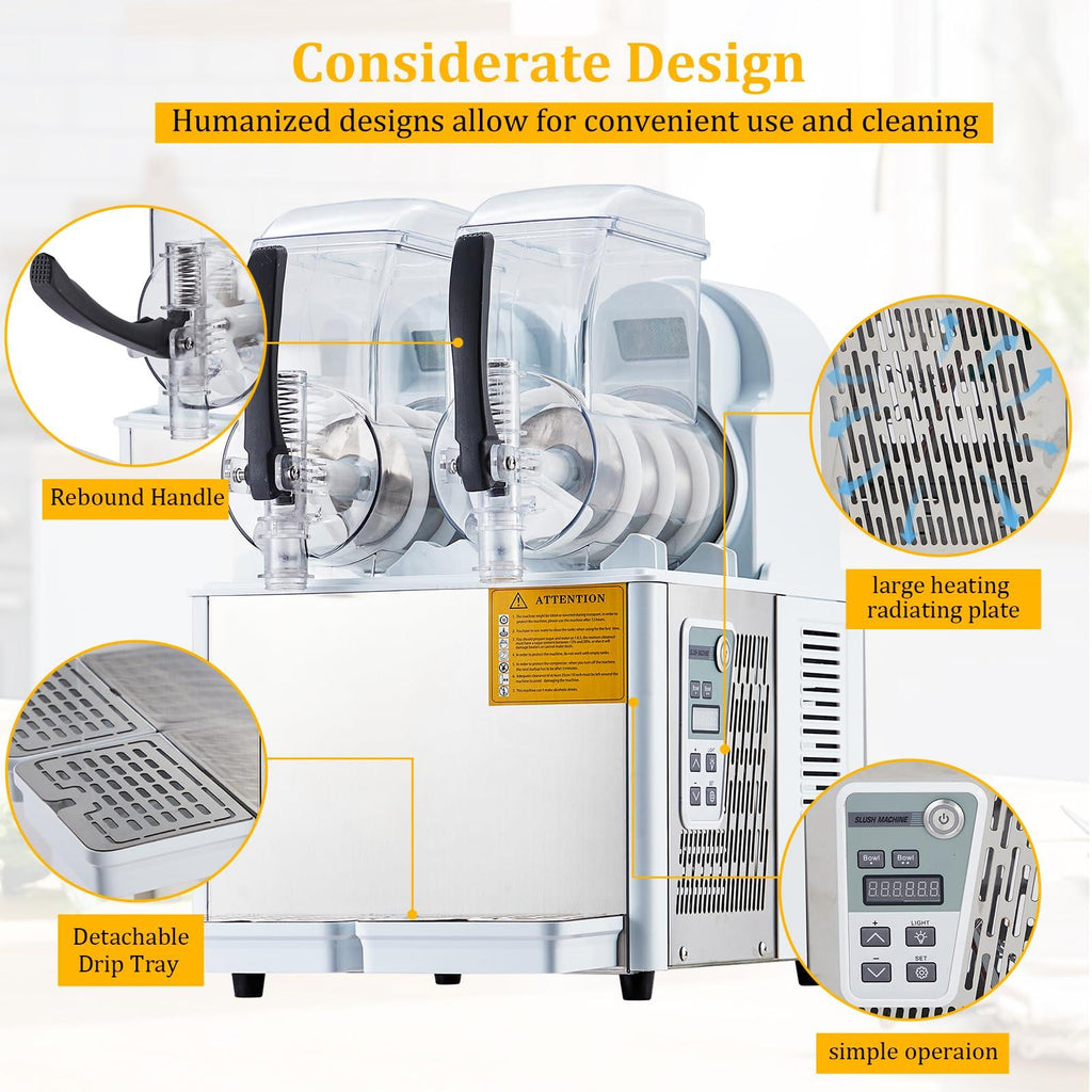 Garvee Commercial Slushie Machine - 4L*2 Capacity, Triple-Tank Options, Stainless Steel, Self-Cleaning, High-Speed Mixing - Ideal for Cocktails, Frozen Drinks, Coffee, Bars, Restaurants, Home,White