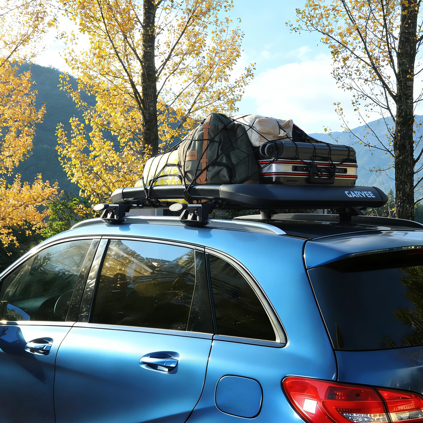Garvee 47"X40"X5" Universal Roof Rack Carrier Basket, Anti-Rust Aluminum Lightweight Roof Cargo Basket, Vehicle Cargo Carrier 200LBS Capacity Rooftop with Wind Fairing, Car Top Holder, for SUV Truck Cars