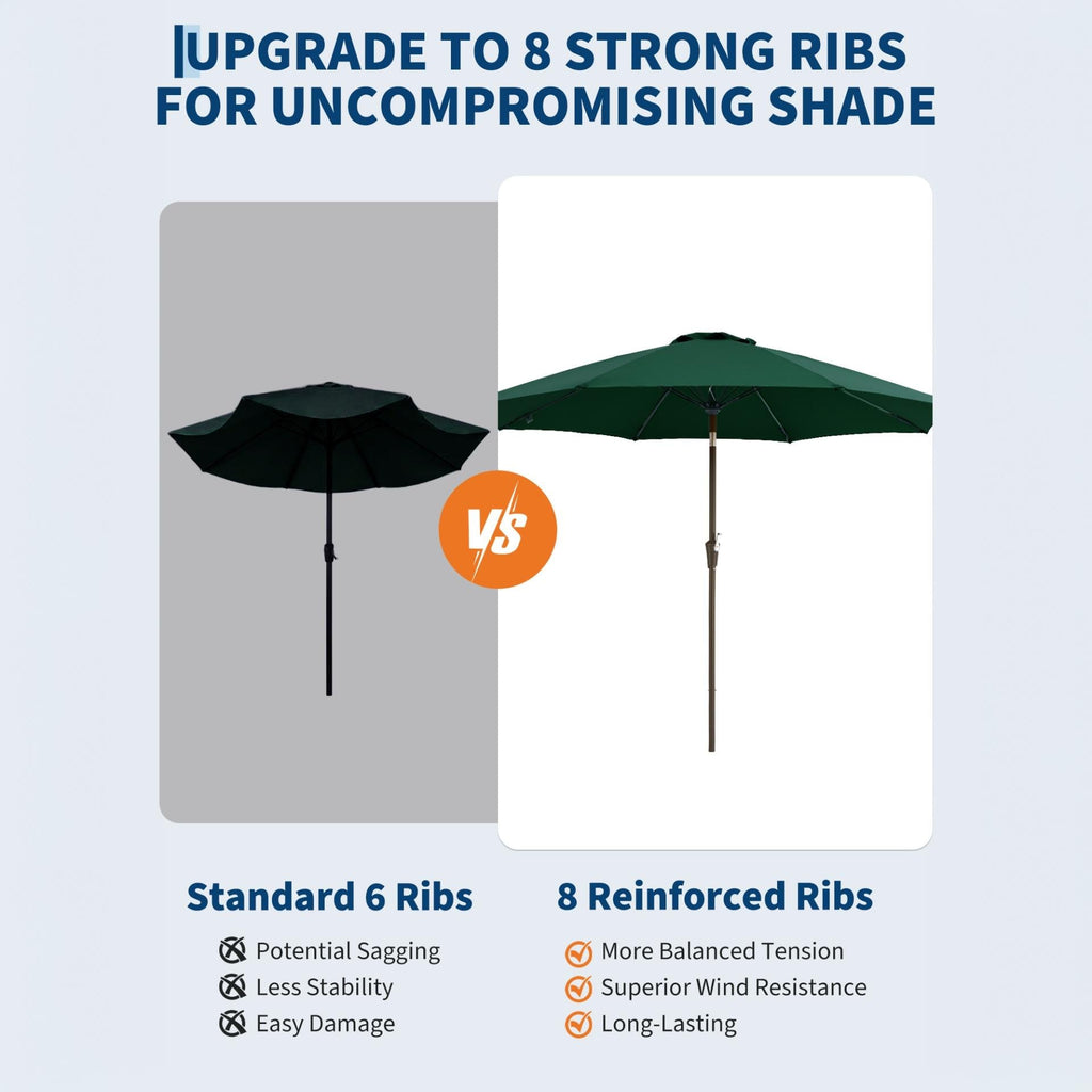 Garvee 9FT Outdoor Patio Umbrella, Outdoor Table Umbrella with Push Button Tilt and Crank, Market Umbrella with 8 Sturdy Ribs, UV Protection Waterproof for Garden Backyard Deck Pool, Dark Green