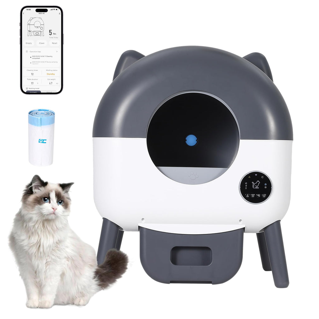 Garvee Automatic Self Cleaning Litter Box, 76L Capacity Extra Large Automatic Cat Litter Box for Multiple Cats, Smart Safety Sensors, App Control, Low Noise, Washable Tray & Trash Bag, Dark Gray