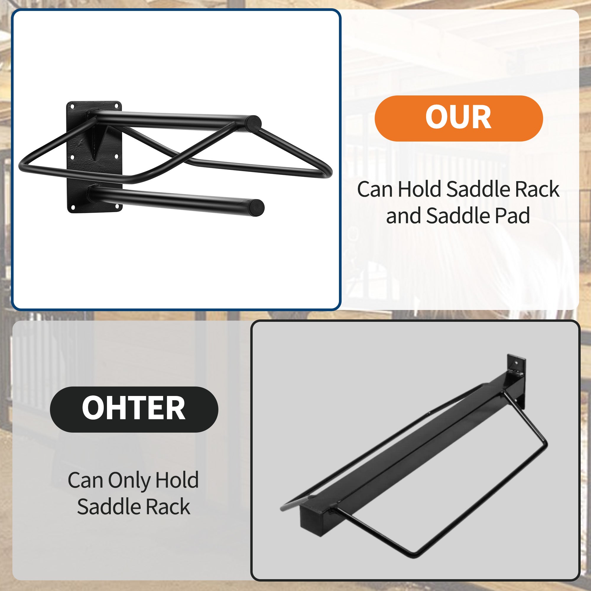 Garvee Heavy Duty Wall Mounted Saddle Rack Set – Carbon Steel Holder with Double Padded Arms & Pad Bar – For Western & English Saddles, Bridles, Blankets – Barn, Tack Room, Stable Storage – 4 Pack