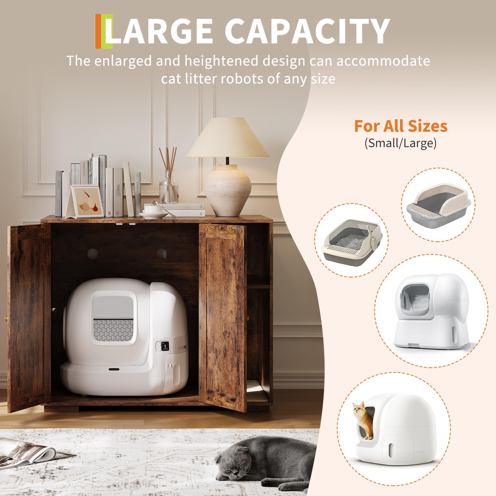 Garvee Extra Large Cat Litter Box Furniture Enclosure with Power Outlet, Dog Proof Privacy, Odor Control, Eco-Friendly Wood, Storage Shelves, Indoor Home