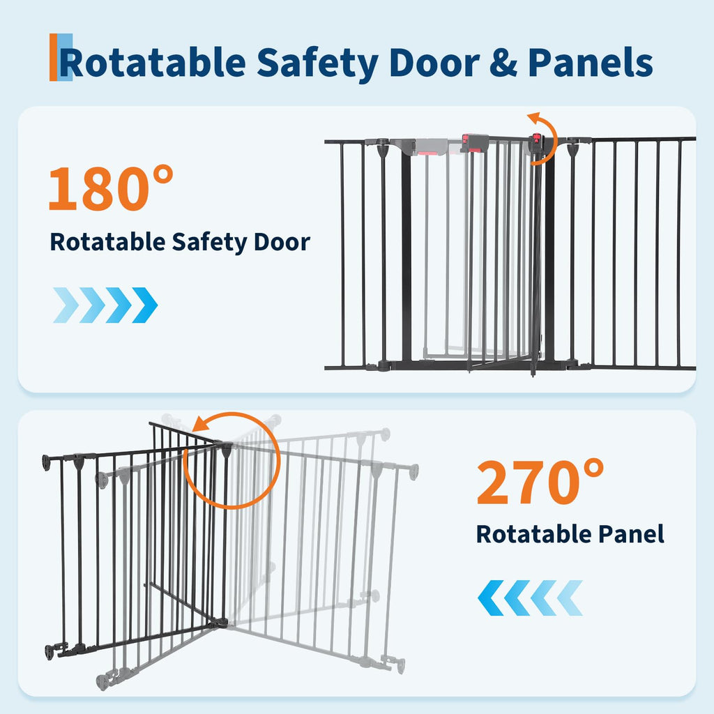 Garvee Adjustable Metal Pet Safety Gate, 5-Panel 29" High Collapsible Playpen with Lockable Door, Portable Indoor/Outdoor Barrier for Stairs, Doorways, RV, Camping, Yard, Garden, Black