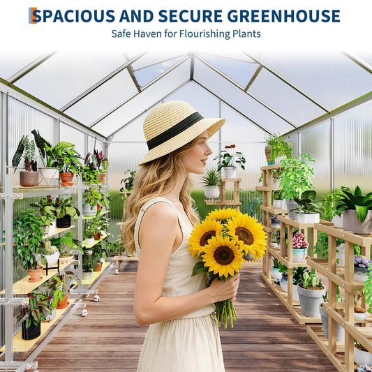 Garvee Walk-in Greenhouse 6x8 FT Aluminum Frame with Roof Vent Rain Gutter Sliding Door Perfect for Outdoor Patio Backyard Garden Apartment Balcony