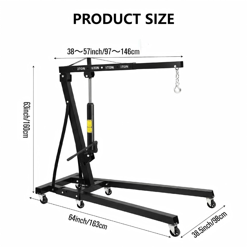 Garvee 2 Ton Engine Hoist 4400 Lbs Capacity Folding Hydraulic Heavy-Duty Carbon Steel 6 Casters with Brakes Adjustable Boom Garage Workshop