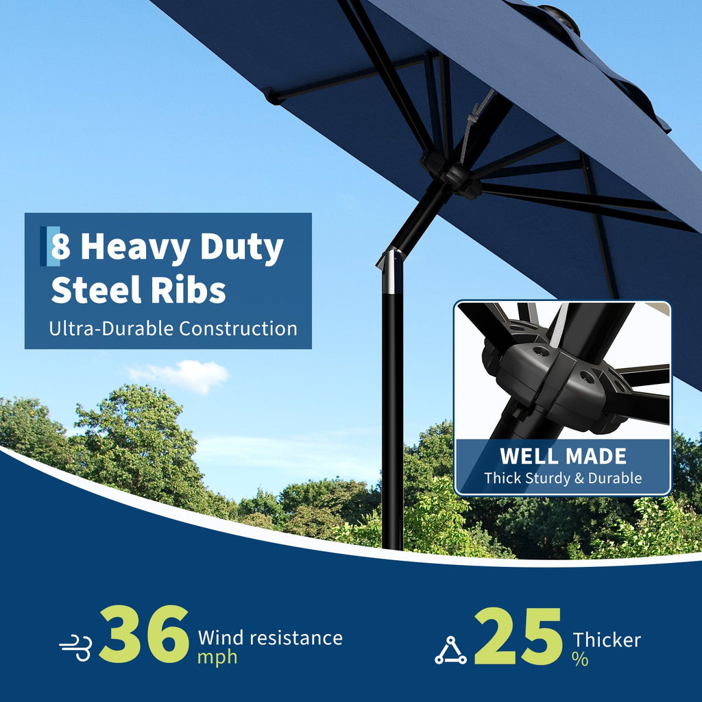 Garvee Navy Blue 10FT Patio Umbrella for Outdoor Table – Waterproof Market Umbrella with Smooth Crank Lift, Push Button Tilt, 8 Sturdy Ribs, UV Protection – For Pool, Deck, Garden, Yard