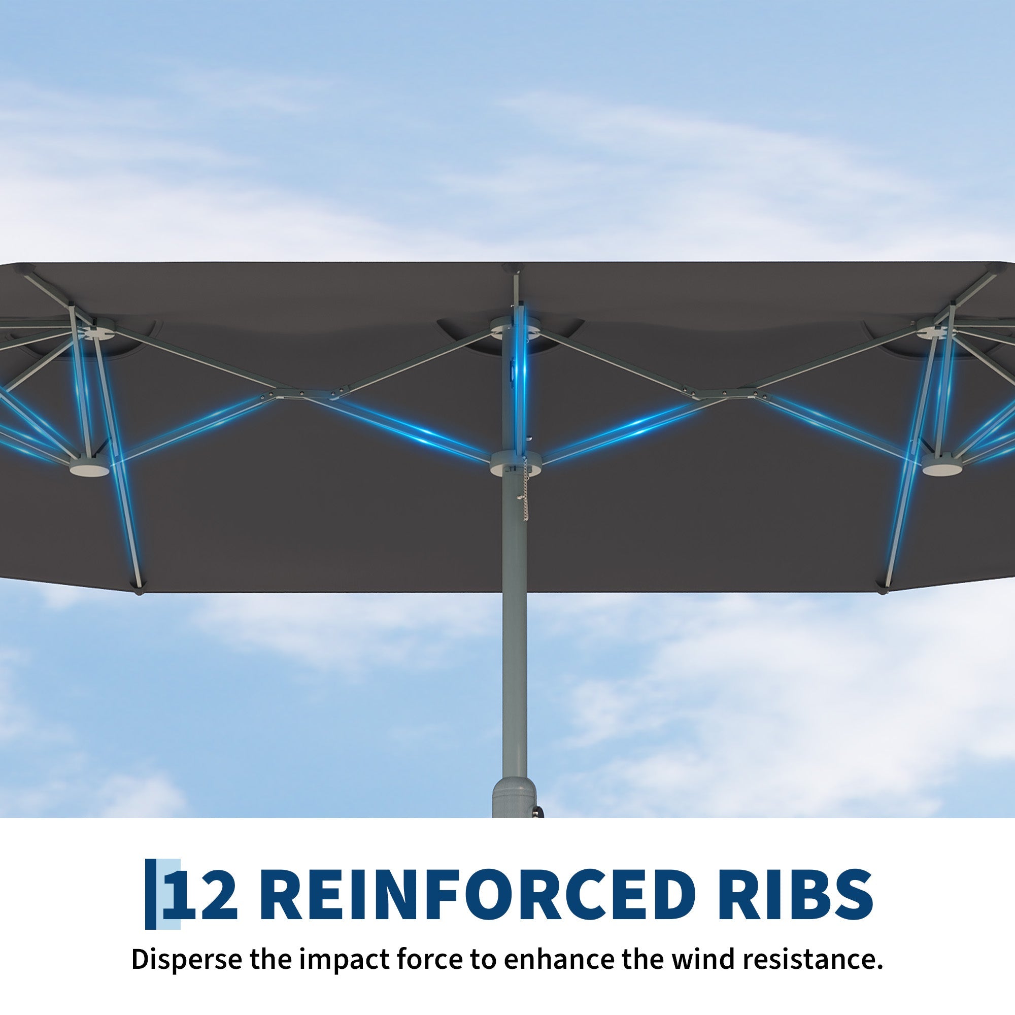 Garvee 9' × 15' Rectangular Patio Umbrella with Base, 98% UV-Blocking Oxford Canopy, 12-Rib Metal Frame, Gray