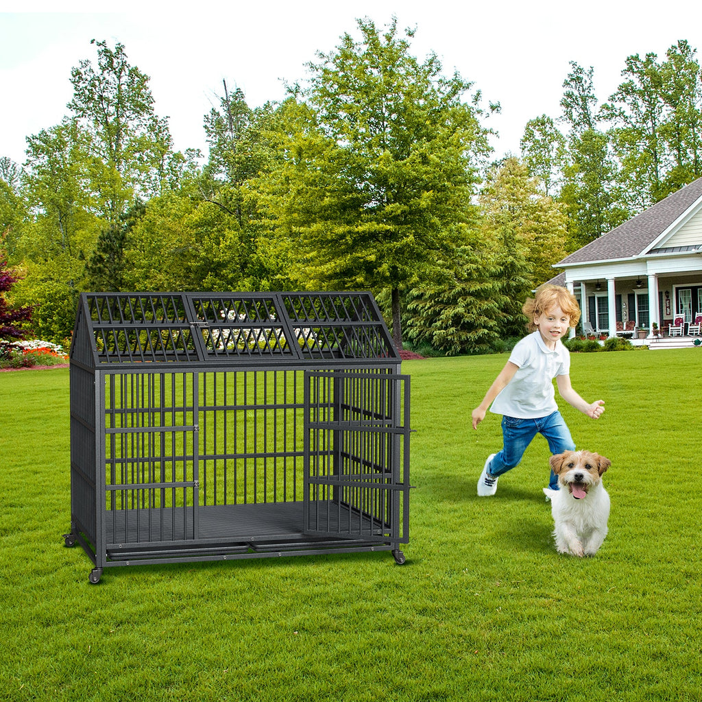 Garvee 52-Inch Escape-Proof Dog Crate, Indestructible Steel Dog Kennel with Locking Wheels, Anxiety Relief Pet Cage for Medium/Large Dogs, Indoor/Outdoor Use