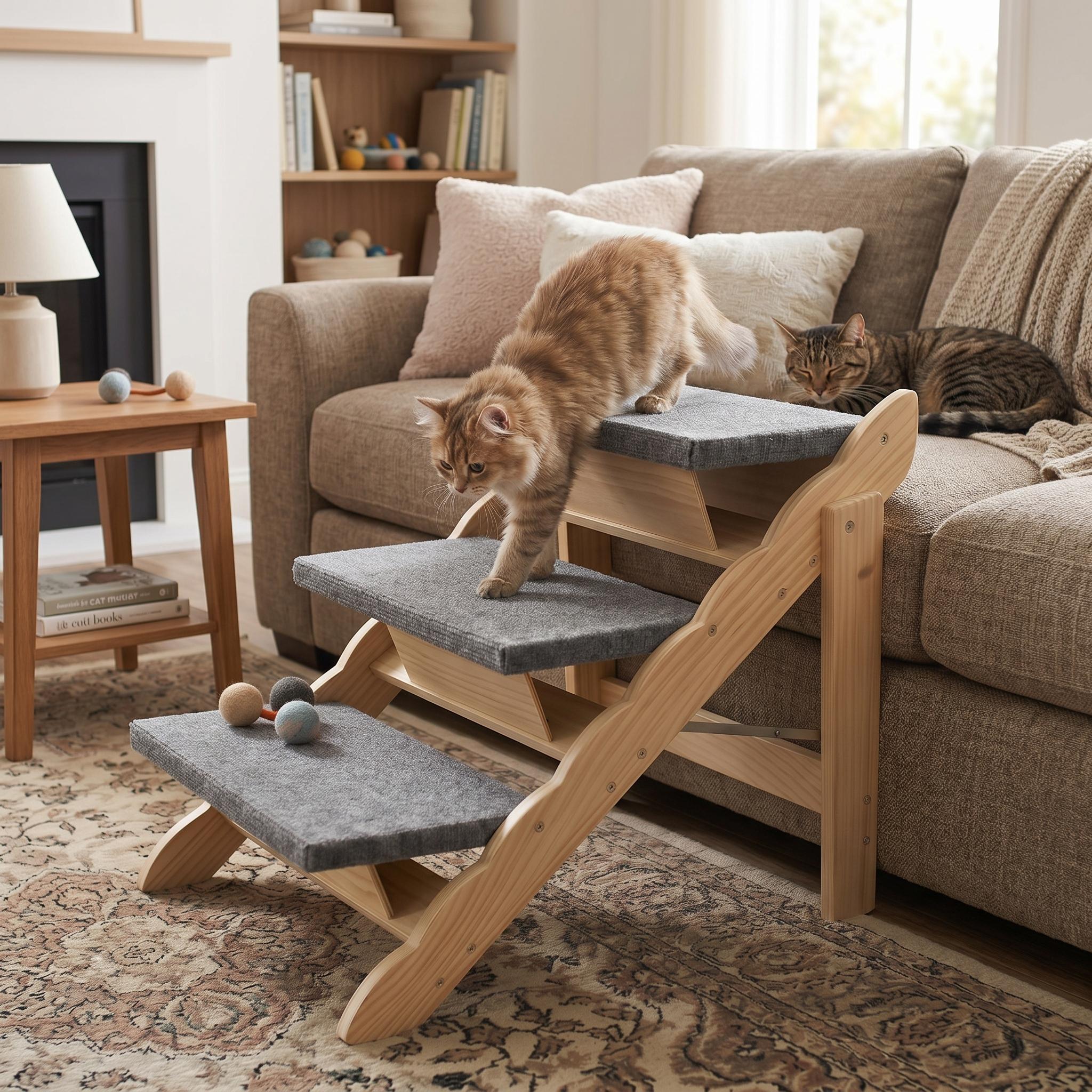 Garvee Wood Pet Stairs, 3-Step Dog Stairs for Beds, Sofa & Cars, 150 lbs Load Capacity, Folded Flat Design, Stable and Sturdy Dog & Cat Step Ladder for for Older Pets and Puppies