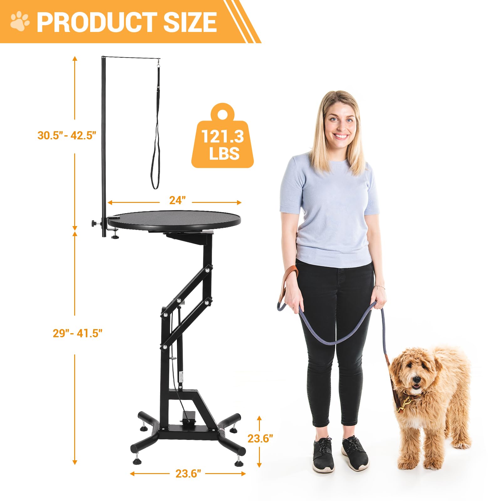 Garvee 24" Hydraulic Dog Grooming Table, Heavy Duty 360° Rotating Grooming Table Adjustable Overhead Arm & Noose for Small Dogs, Round Pet Grooming Station, 210 Lbs Weight Capacity, Black