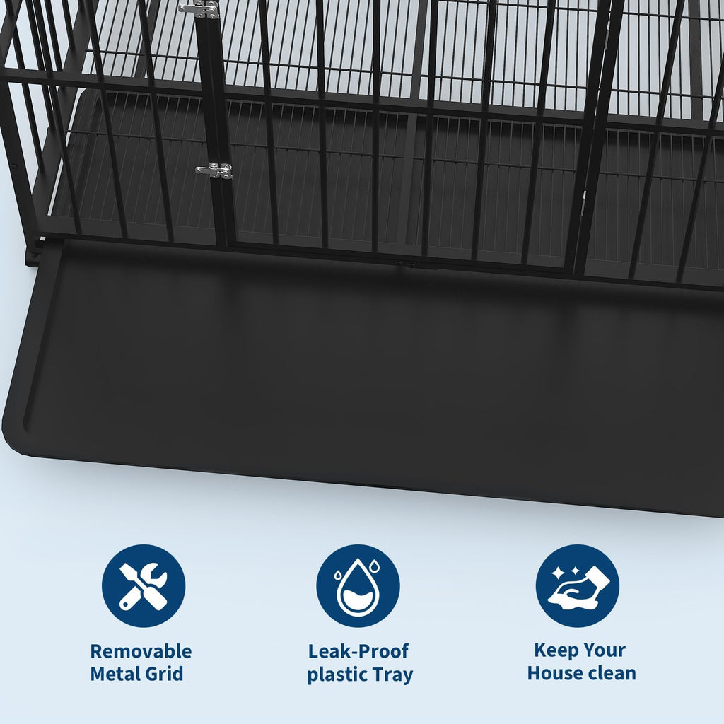 Garvee 48 Inch Dog Crate for Large Sized Dogs, Heavy Duty Stainless Steel Indoor Kennel Escape-Proof with Wheels and Removable Tray, Indestructible Dog Cage Stackable for High Anxiety Dogs