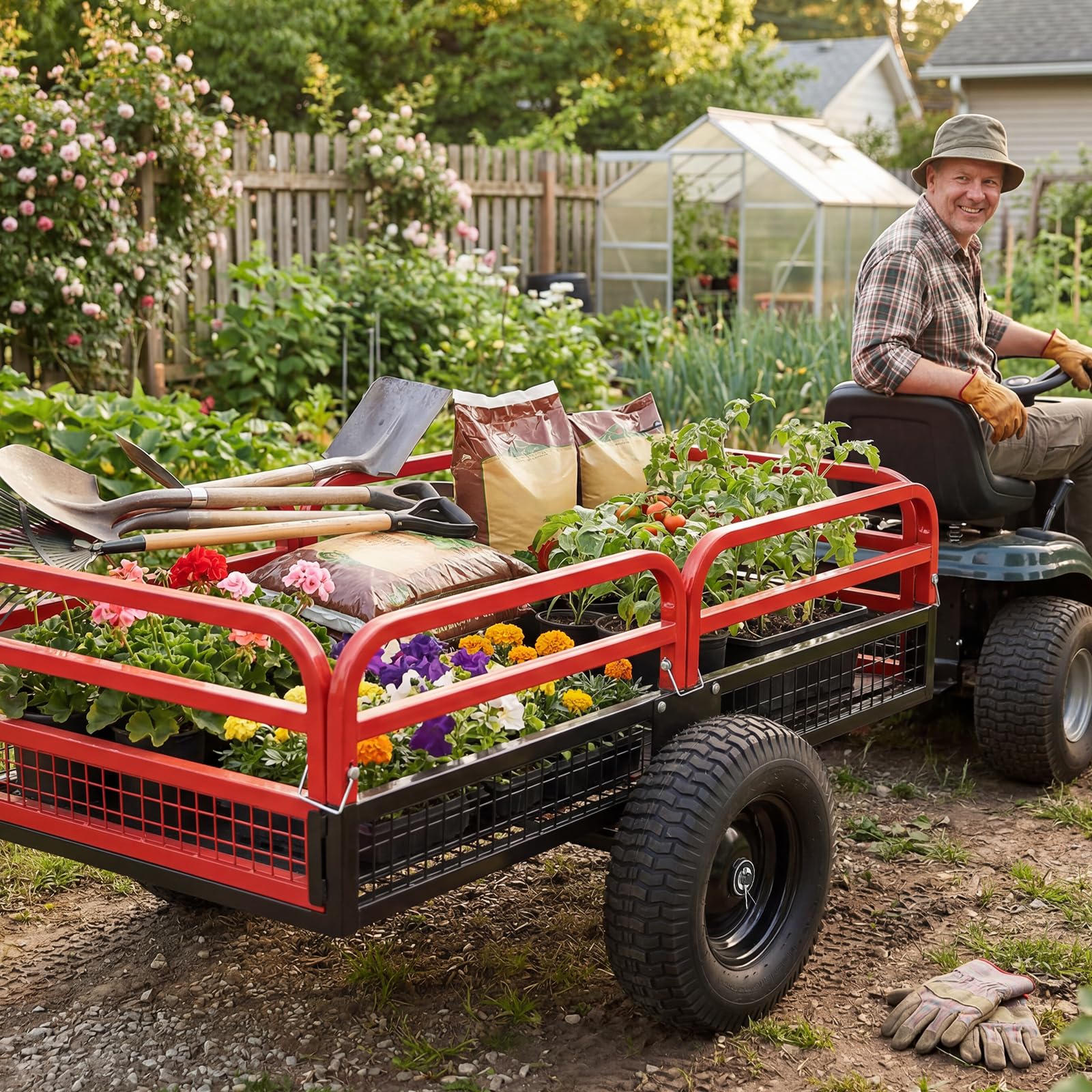 Garvee Dump Cart, 1500 lb Steel Garden Utility Wagon, True 15 Cu Ft Tow Behind ATV, UTV & Lawn Mower, Quick Release Dump, Removable Sides, Pneumatic Tires