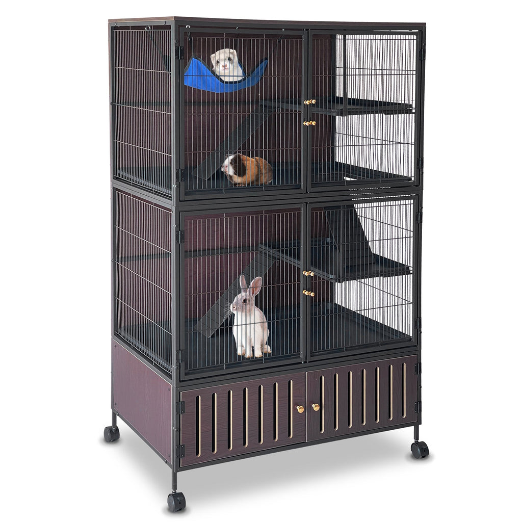 Garvee 5-Tier Rolling Ferret Cage Large, 60"H Small Animal Mansion for Chinchilla/Squirrel, Multi-Level Habitat with Hammock, Lockable Doors & Ramps, Ideal for Pet Rodents, with Sturdy Back Panel