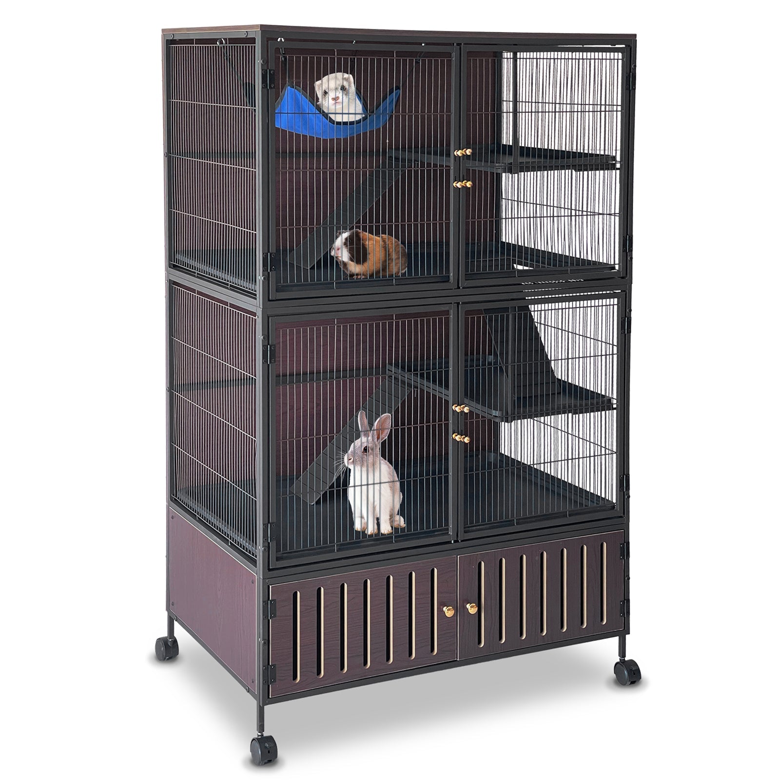 Garvee 5-Tier Rolling Ferret Cage Large, 60"H Small Animal Mansion for Chinchilla/Squirrel, Multi-Level Habitat with Hammock, Lockable Doors & Ramps, Ideal for Pet Rodents, with Sturdy Back Panel