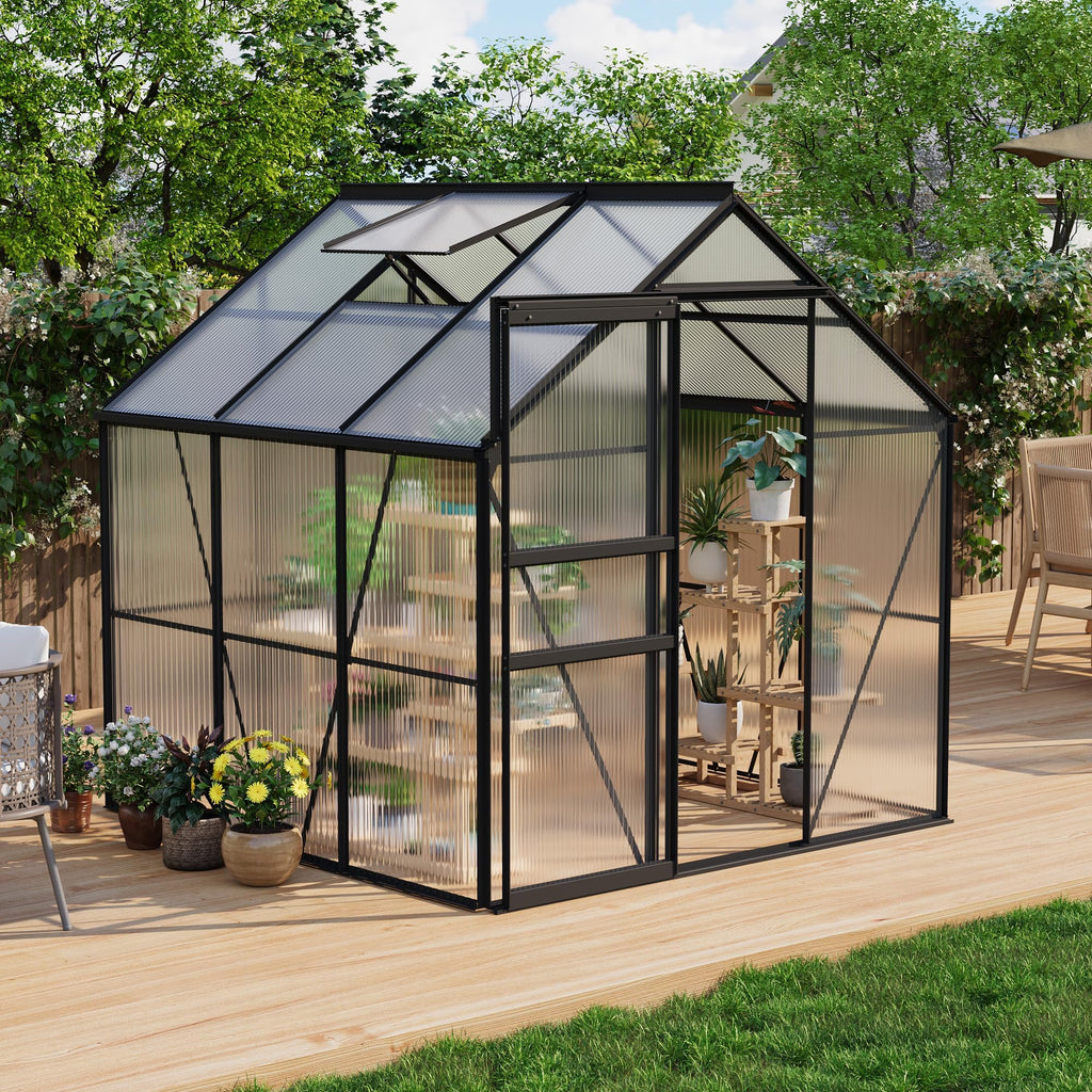 Garvee 6 x 6 FT Polycarbonate Greenhouse with Aluminum Frame, Sliding Door & Adjustable Roof Vent, Heavy-Duty Outdoor Greenhouse for Backyard, Garden, Patio