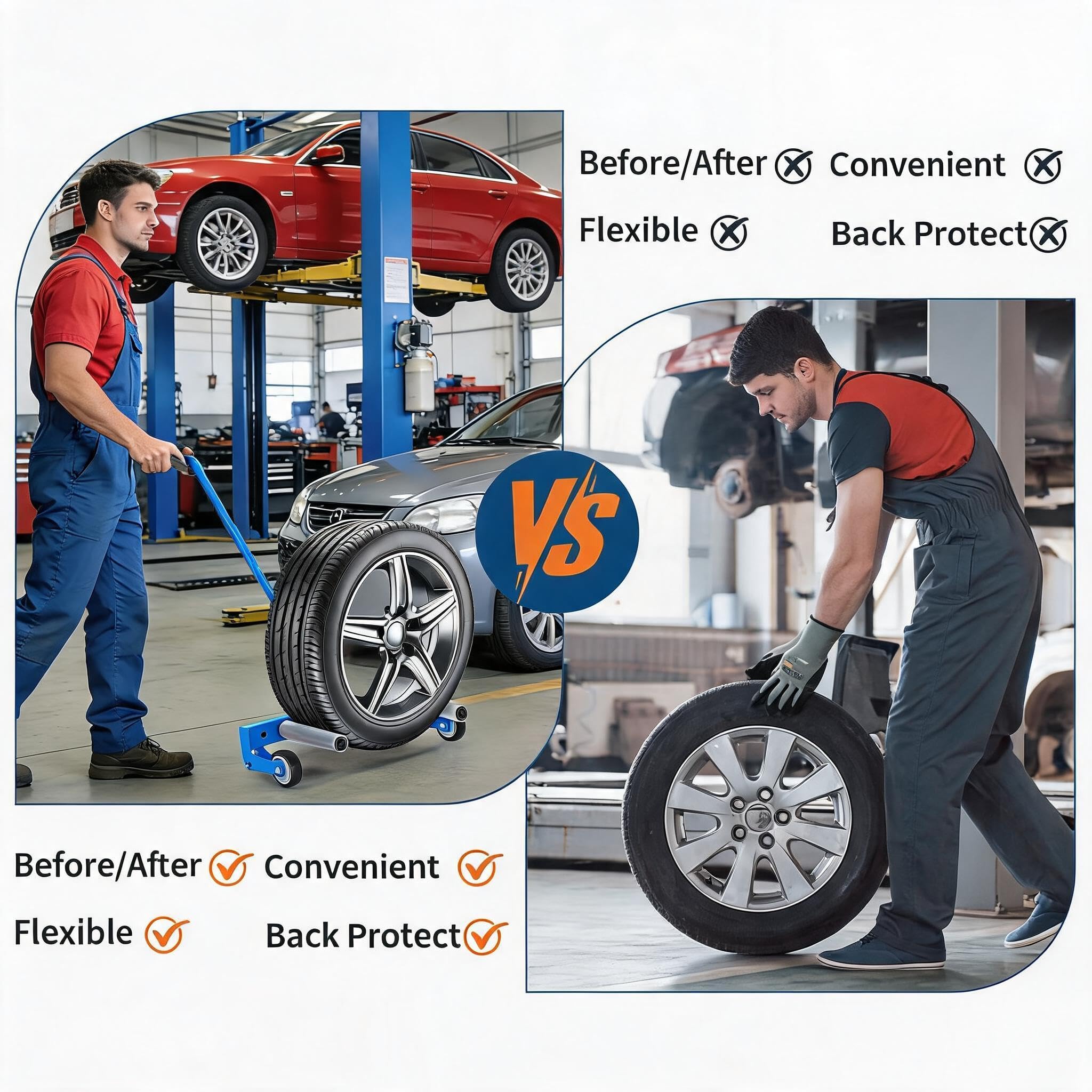 Garvee Heavy Duty Adjustable Tire Wheel Dolly – 330lbs Capacity, 23.5"-43.5" Width, 8in 360° Rollers – For Semi Truck, Large Vehicle, SUV, ATV, RV, Trailer – Material Handling – Blue