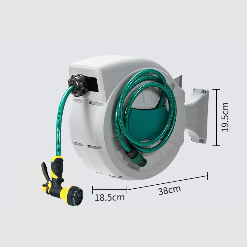 Garvee 50 FT Retractable Garden Hose Reel, 1/2 in PVC Hose with Auto Rewind, 180° Swivel Wall Mount & 8-Pattern Nozzle for Garden and Car Washing