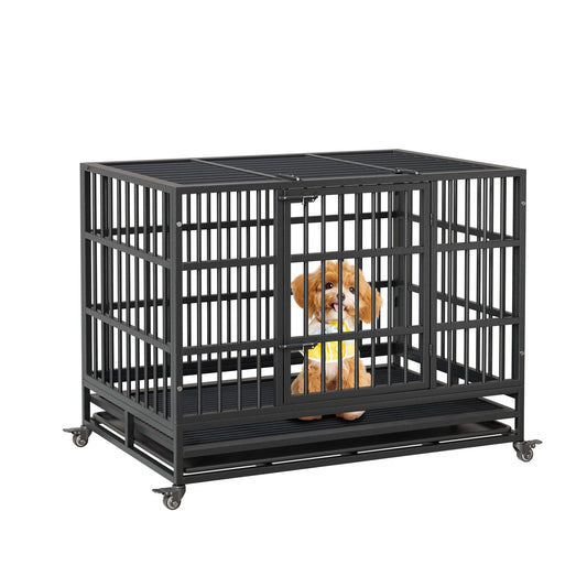 Garvee Heavy Duty Indestructible Dog Crate – Metal Escape-Proof Kennel for Large Dogs, Double Doors, 360° Lockable Wheels, Removable Tray, Easy Assembly – Secure Indoor Pet Cage, Size: 42.5inch