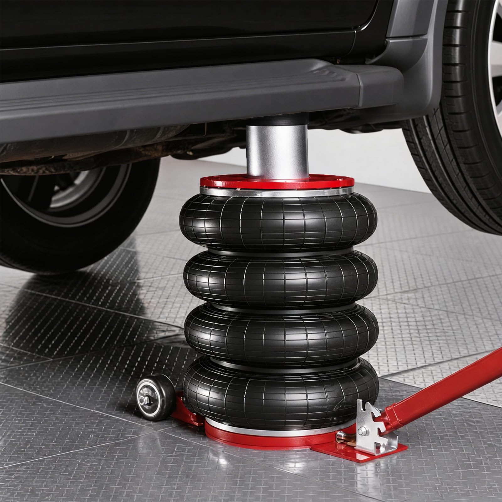Garvee Triple Bag Pneumatic Inflatable Cushion Jack – 6 Ton (13,228 lbs) Capacity – 6.7"-23" Lift Range – Fast 5s Lifting – Adjustable Long Handle – Heavy Duty Floor Jack for Car, SUV, Truck, Garage – Red