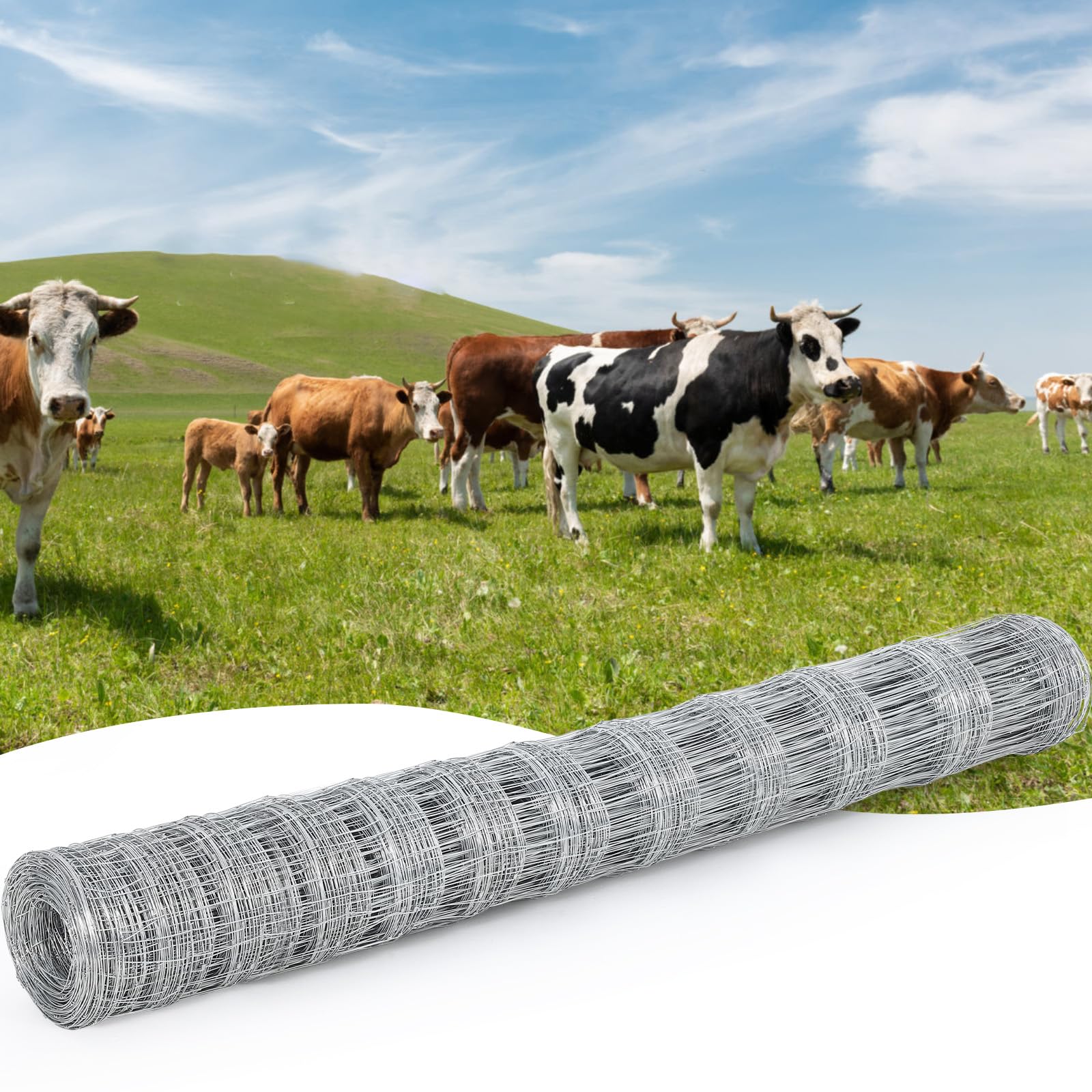 Garvee Cattle Farm Fence 6x328FT Heavy-Duty Galvanized Wire Rustproof Twisted Weave Reinforced Joints Multi-Animal Yard Protection