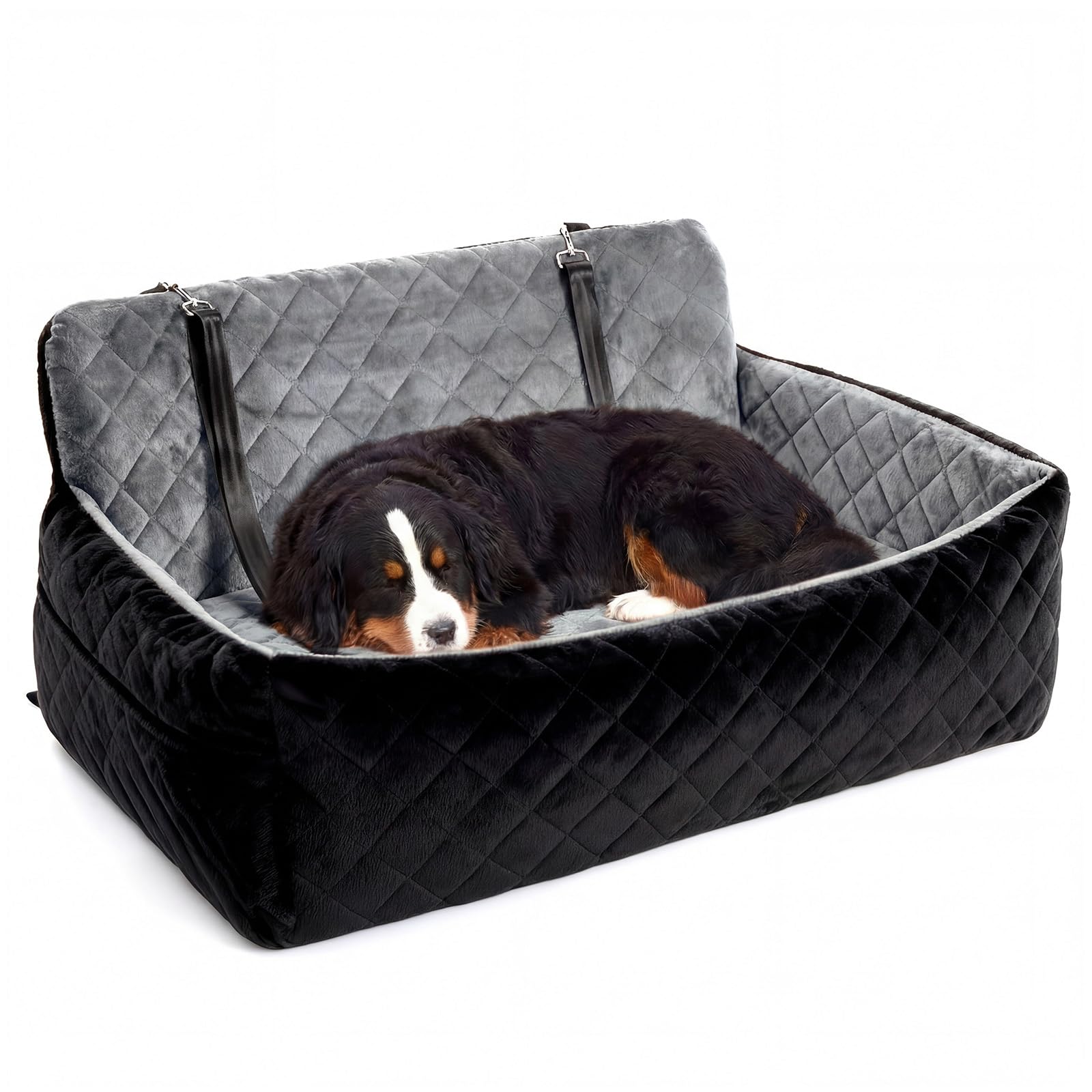 Garvee Extra Large Dog Car Booster Seat with Safety Belt, 3-Side Pet Travel Bed for 2 Medium Dogs, Waterproof & Non-Slip, Car Seat Cover for Truck SUV Sedan, Gray