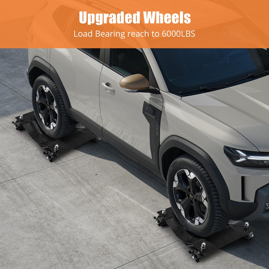 Garvee Heavy-Duty Vehicle Wheel Dolly Set of 4 – 6000 lbs Capacity – 360° Rotating Upgraded Nylon Wheels with Brakes – Ideal for Cars, Trucks, Trailers, Motorcycles, Boats – Mobile Base Equipment – Black Heavy-Duty Upgraded Version