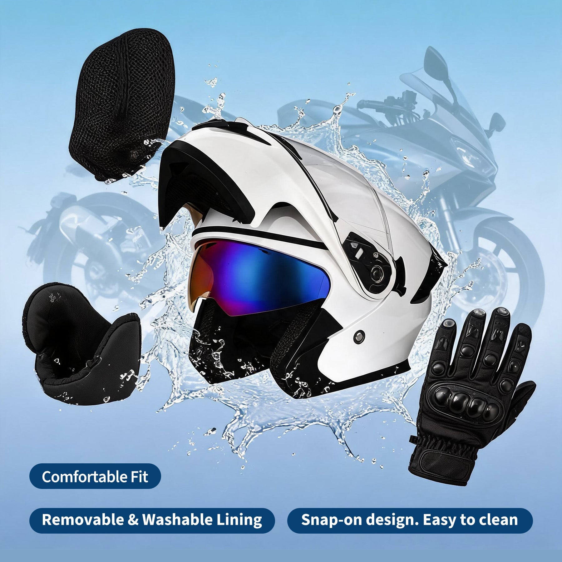 Garvee Full Face Motorcycle Helmet Dual Visor - DOT ABS Shell Adult Motorcycle Helmet for Men Women Off Road Street Bike Motocross ATV, Bright White, XL