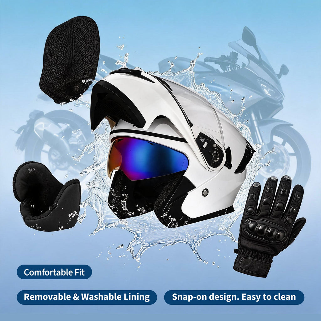 Garvee Full Face Motorcycle Helmet Dual Visor - DOT ABS Shell Adult Motorcycle Helmet for Men Women Off Road Street Bike Motocross ATV, Bright White, L