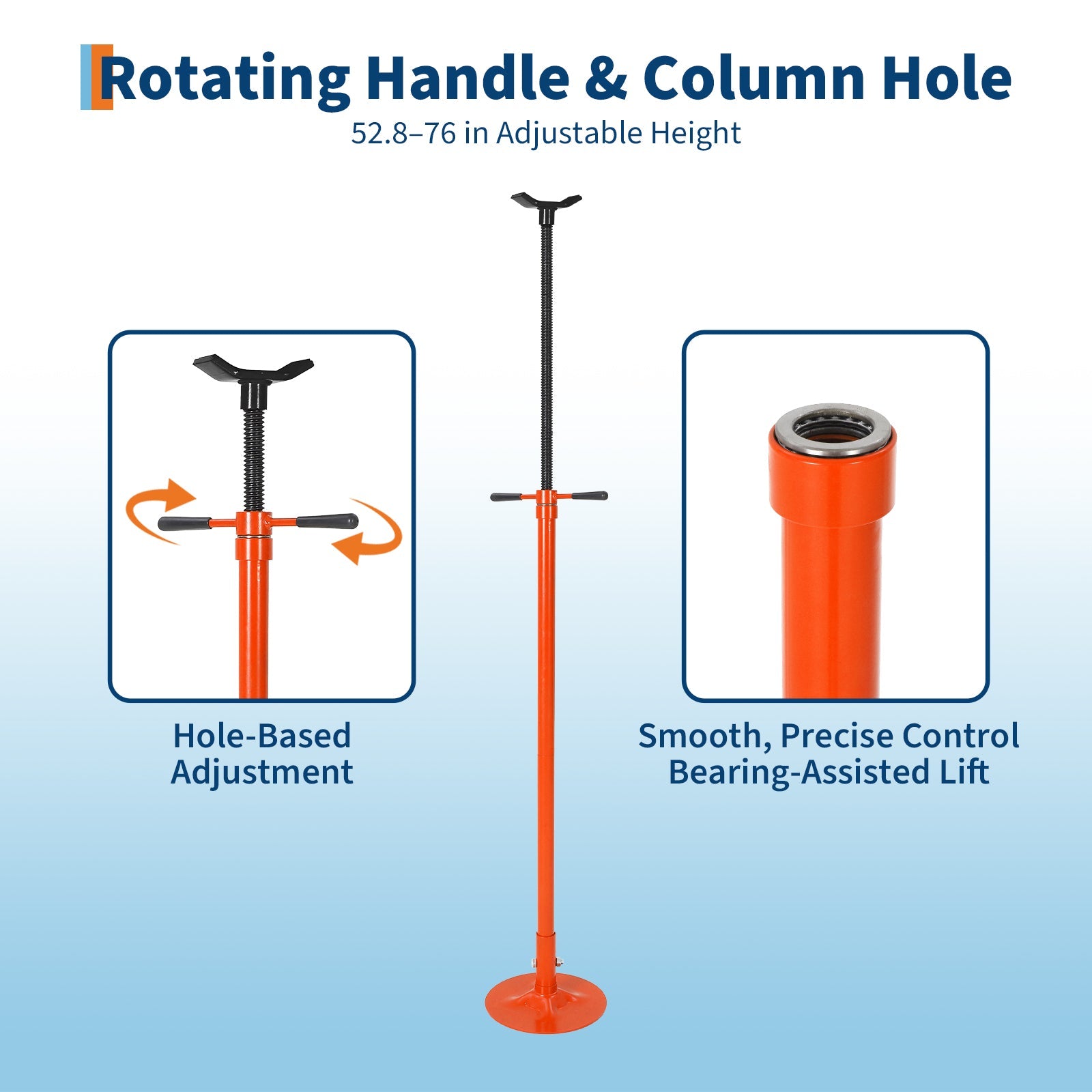 Garvee Adjustable Under Hoist Support Stand – 3/4 Ton (1653 lbs) Capacity – Heavy Duty Screw Jack – 52-76 Inch Height Range – For Vehicle Lifting & Maintenance – Round Bottom (1340-1930mm), Orange