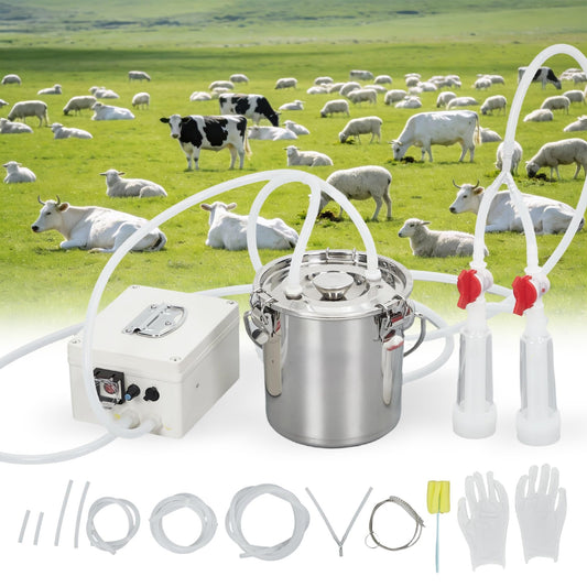Garvee Portable Goat Milking Machine – 3L Stainless Steel Bucket, Rechargeable Electric Pulsation, 2 Teat Cups, Adjustable Pulsation, Built-in 12V 5200mAh Battery, US Standard