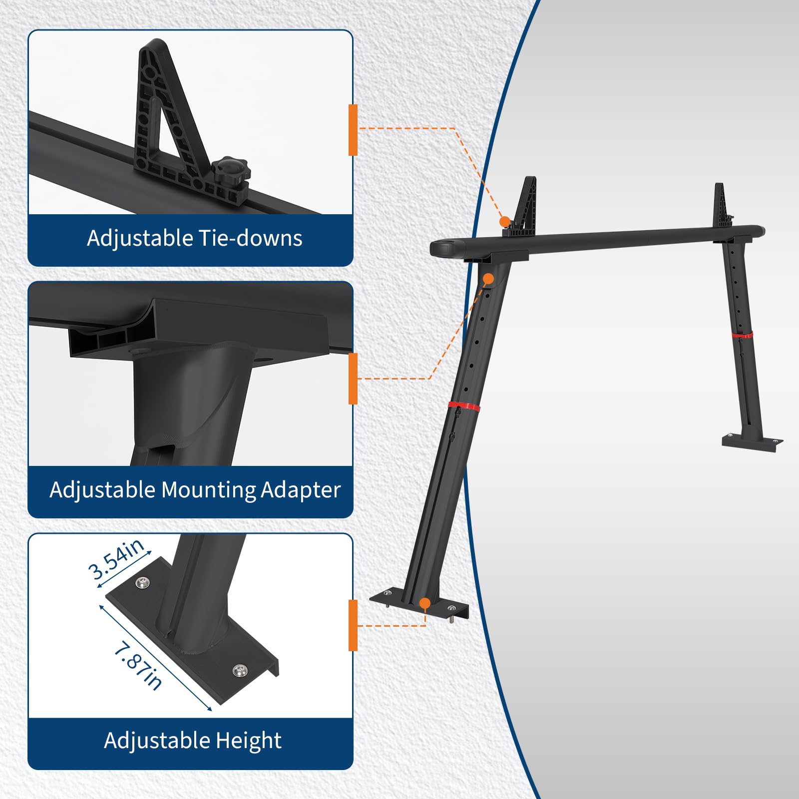 Garvee Truck Rack, 35.4-71in Adjustable Width Ladder Rack for Truck, Aluminum 800 Lbs Capacity, Heavy Duty Truck Bed Rack, Stable Drilling Cargo Support System for Kayak, Surfboard, Lumber, Black