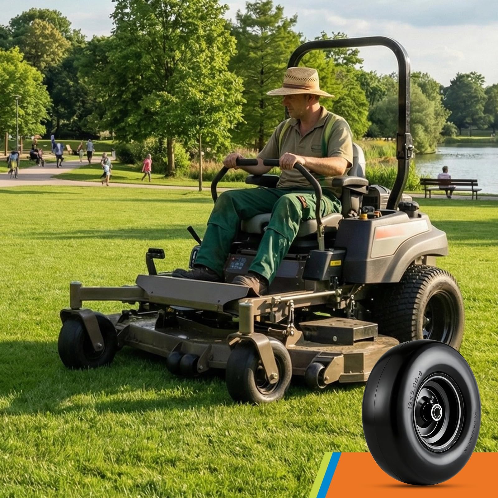 Garvee 13X5.00-6 Flat Free Golf Cart Tire and Wheel Set - Polyurethane, Heavy Duty 353 lbs Capacity, Steel Rim, Multiple Bushings, Lawn Mowers & Utility Carts