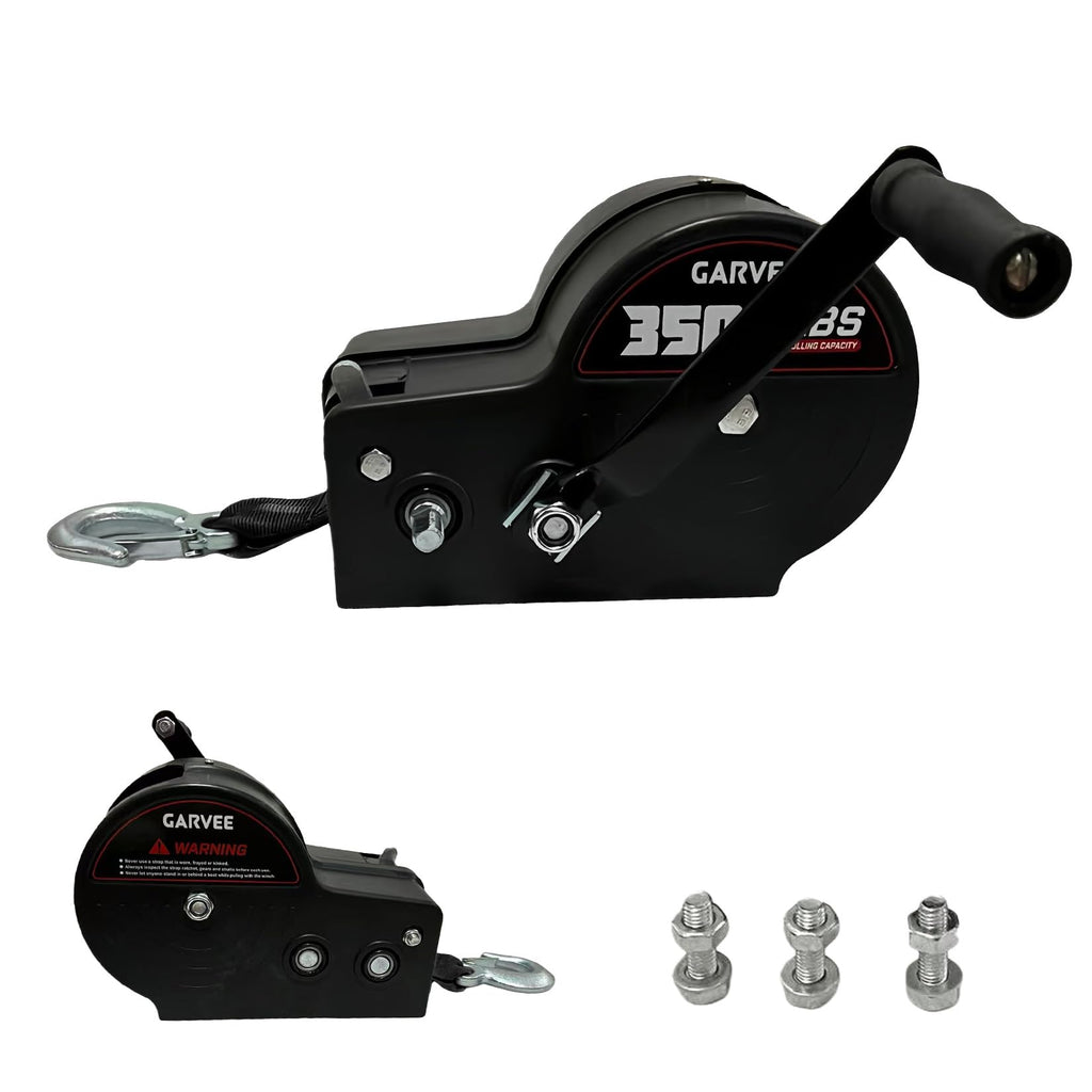 Garvee 3500 lbs Heavy-Duty Boat Trailer Winch - Hand Crank Winch with 33ft Strap, 4:1/8:1 Gear Ratio for Towing and Pulling Boats, Trailers, Trucks, RVs, ATVs, Jet Skis, and Off-Road Recovery, Black