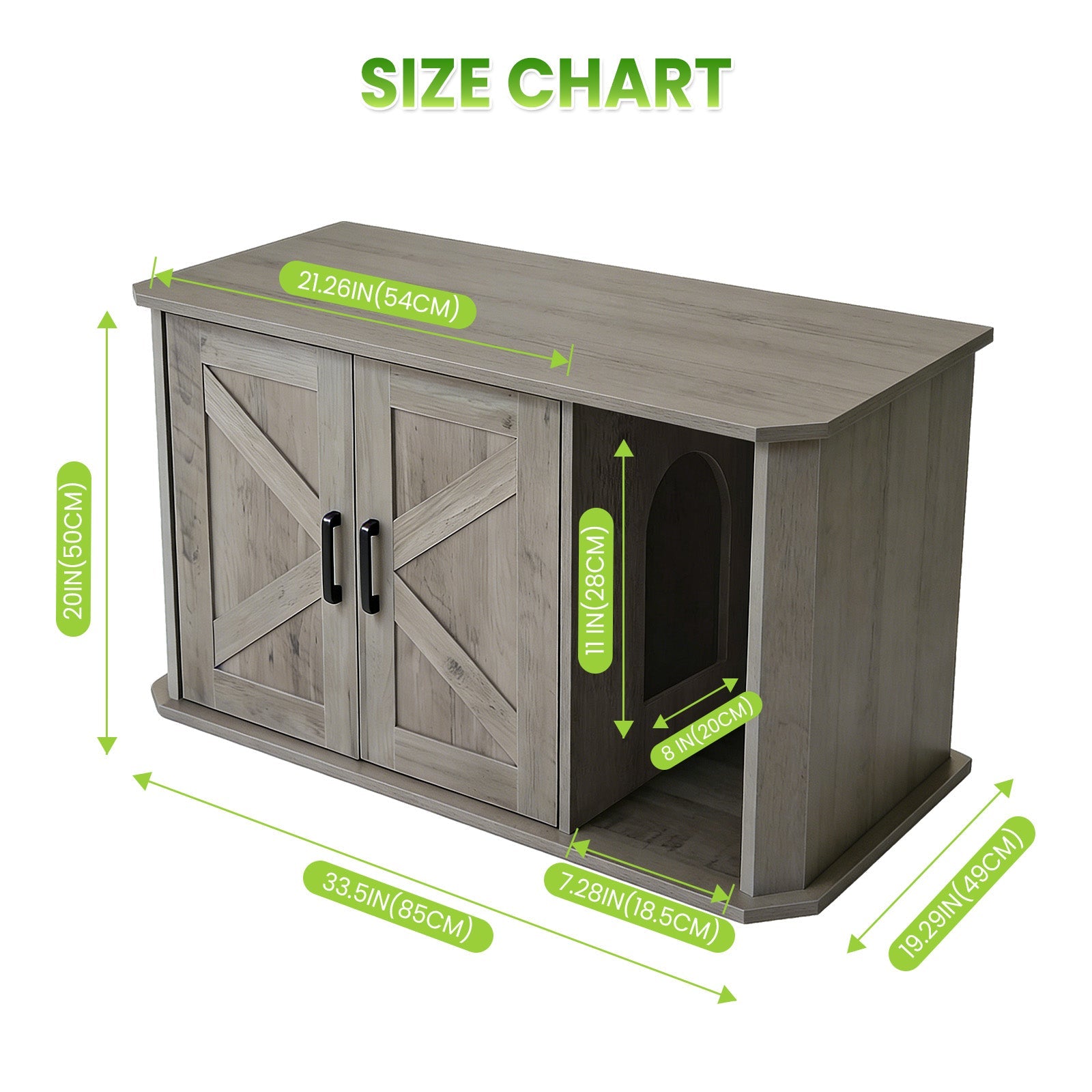Garvee Modern Wooden Cat Litter Box Furniture – Double-Door Hidden Washroom Cabinet with Side Entry – Easy to Clean, Odor Resistant – Large Cat House End Table – Gray Color