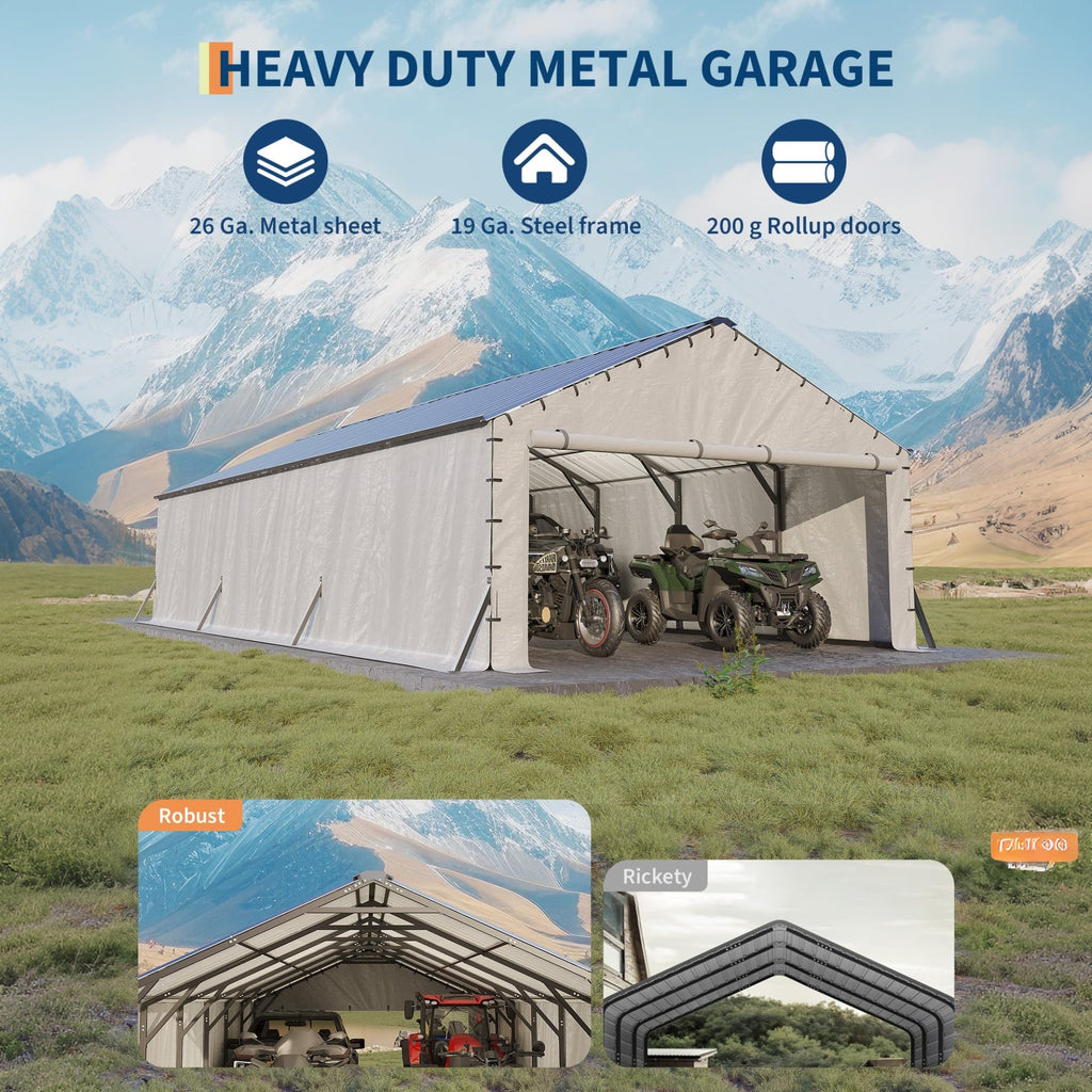 Garvee All-Weather Enclosed Steel Carport Garage – 20x30 FT Vertical Roof Shelter for Multiple Vehicles – Outdoor Storage for Full-Size Pickup Trucks, Boats, Tractors – Size: 20x30FT