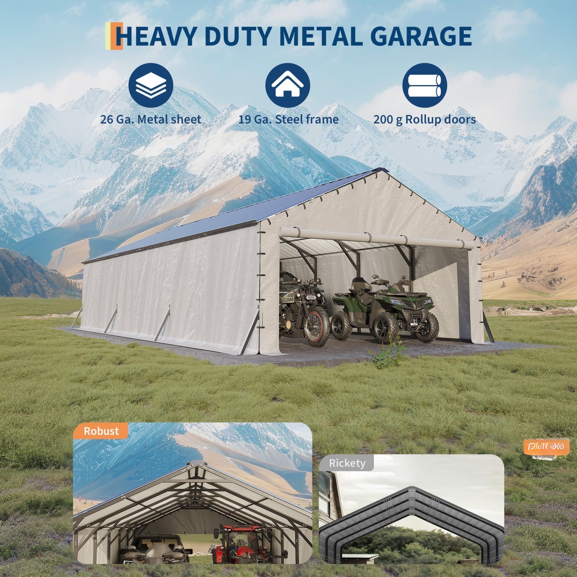 Garvee All-Weather Enclosed Steel Carport Garage – 20x30 FT Vertical Roof Shelter for Multiple Vehicles – Outdoor Storage for Full-Size Pickup Trucks, Boats, Tractors – Size: 20x30FT