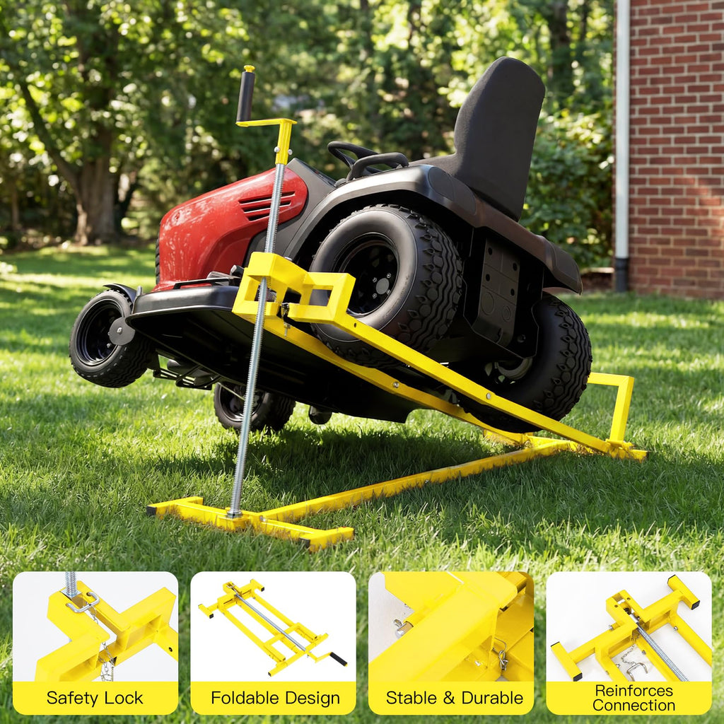 Garvee 880 lbs Heavy Duty Telescoping Lawn Mower Lift Jack - Manual Crank & Power Drill Compatible Hoist for Riding Tractors, Zero-Turn Mowers, & ATVs (Yellow)
