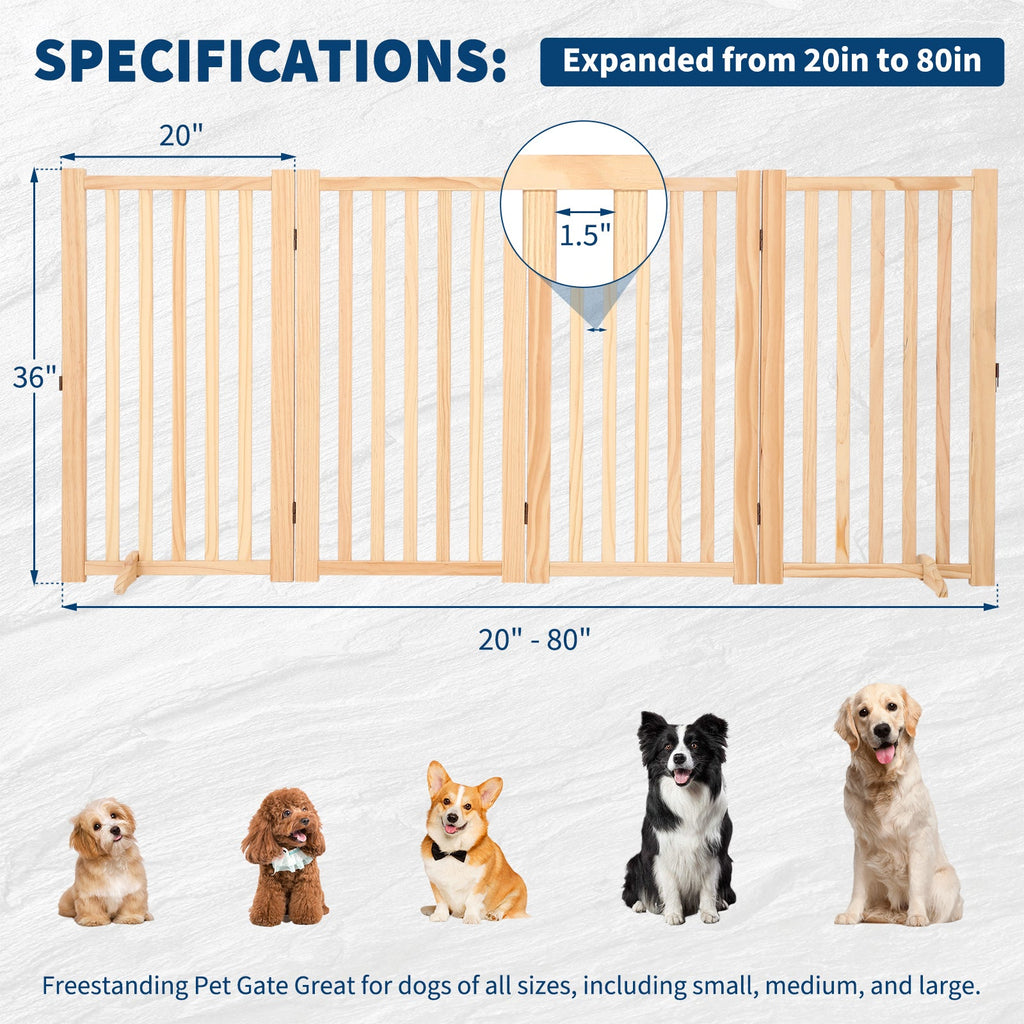 Garvee Wooden Freestanding Dog Gate, Collapsible Pet Gate with Support Feet, Indoor Dog Fence for The House,Doorways, Stairs，Expandable Pet Fence -4 Panel, 36” H