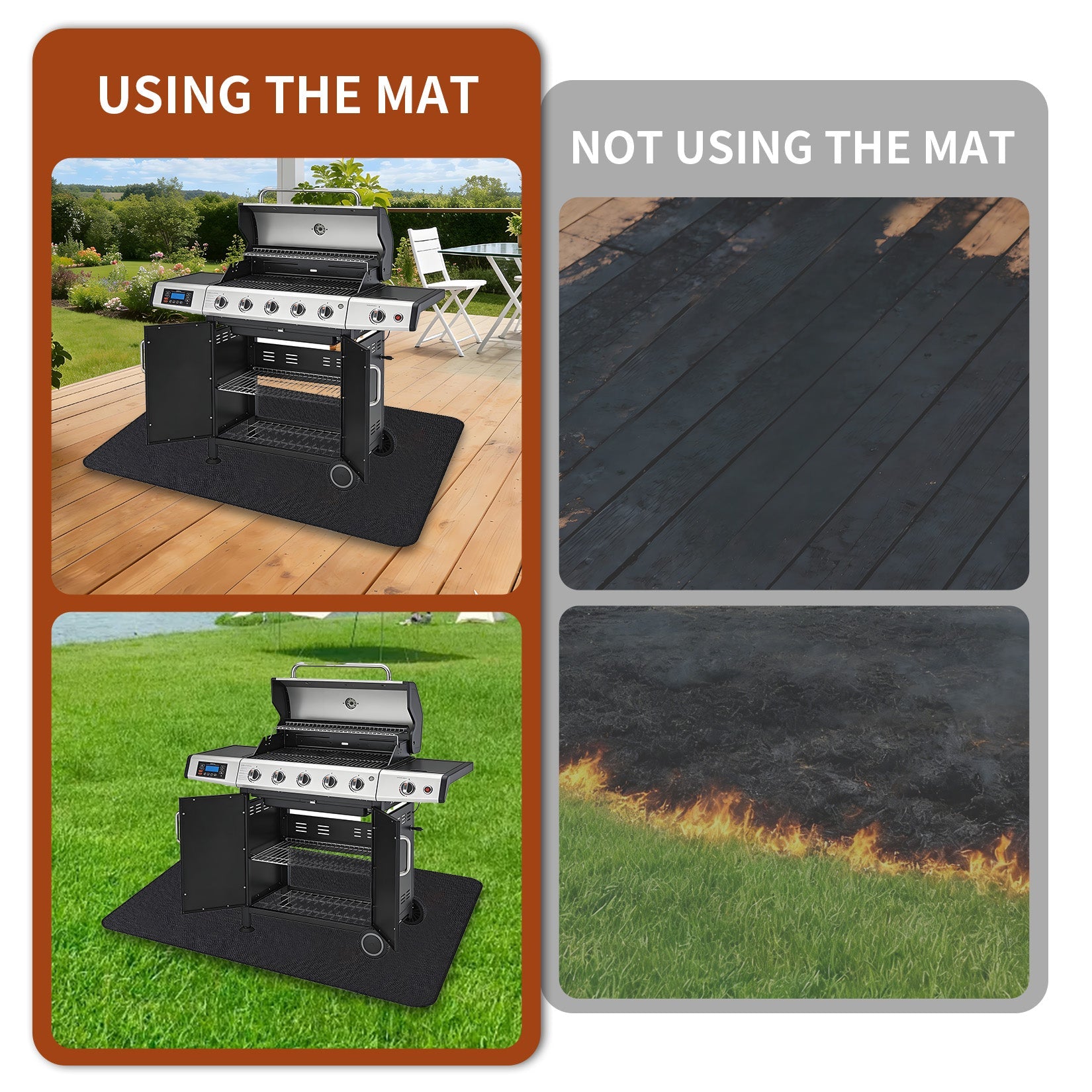 Garvee Double-Sided Fireproof Grill Mat - Heavy Duty Waterproof & Oil-Proof Deck Protector for Outdoor BBQ, Fire Pit, Patio & Fireplace - Durable Floor Mat, Black, 76 x 48 inch