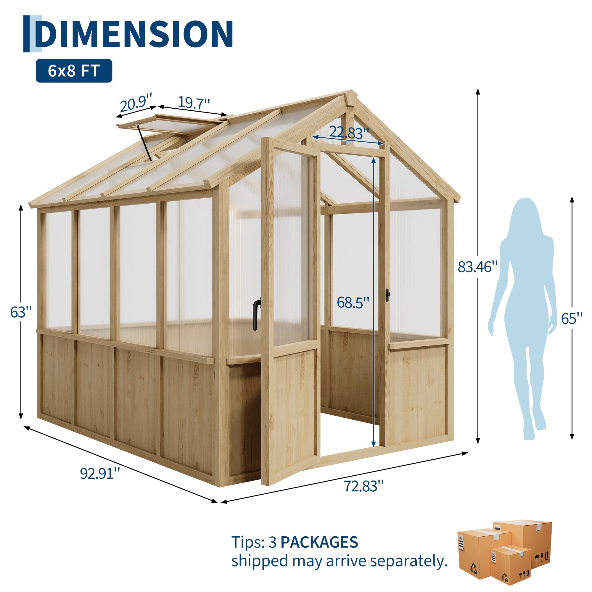 Garvee 6x8 FT Walk-In Wooden Greenhouse for Outdoors – Heavy Duty Spruce Frame, PC Panels, Adjustable Roof Vents, Lockable Door – Large Outdoor Storage for Garden, Patio, Lawn – 6x8 Natural Wood Color