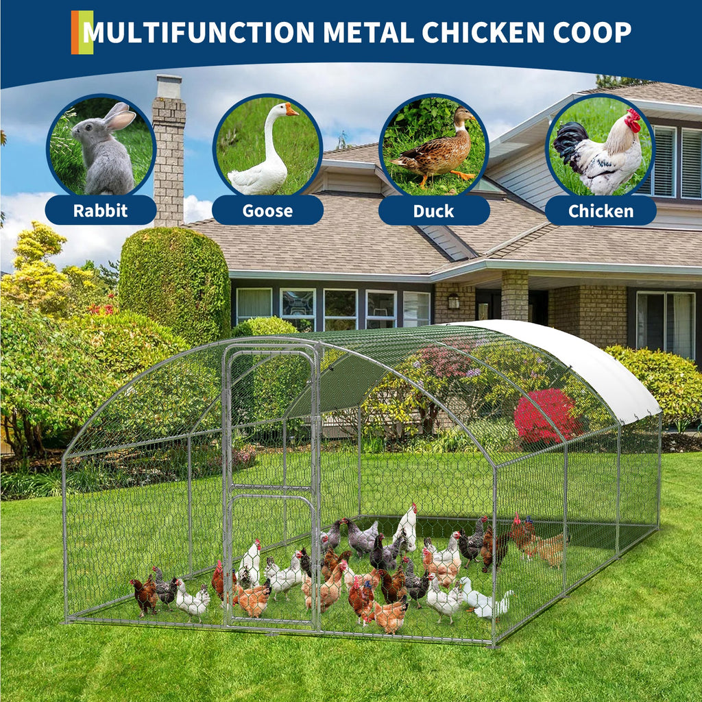 Garvee Heavy Duty Large Metal Chicken Coop - Walk-In Run with Security Lock, Double Doors, Waterproof & UV-Resistant Cover - Outdoor Poultry Cage for Farm & Yard, Size: 9.8' W x 19.7' L x 6.6' H