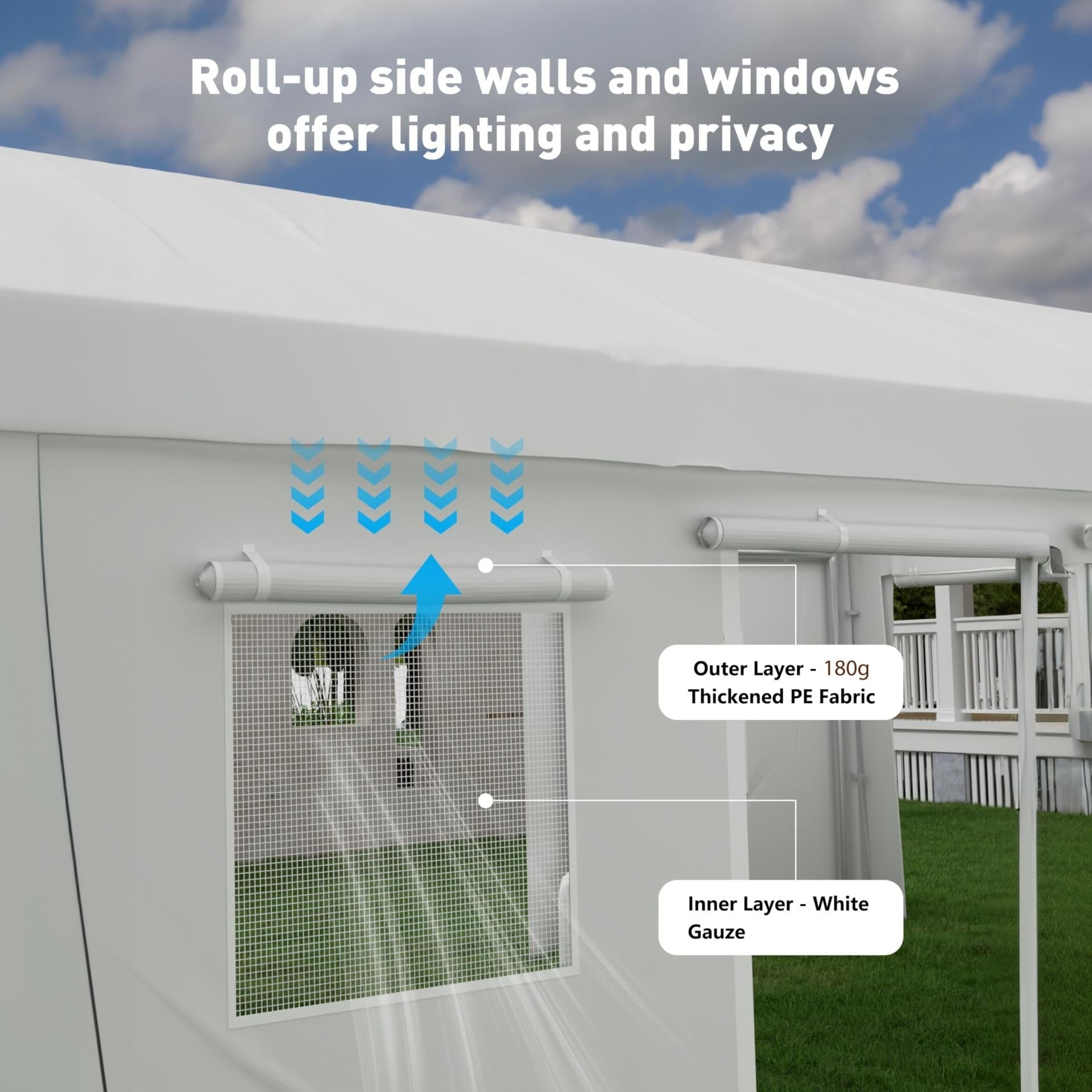 Garvee Carport Sidewall Kit for Outdoor Vehicle Storage, Fits 10 x 20 FT and 13 x 20 FT Frames with 160G/180G PE Panels, Roll-Up Doors, Windows, White