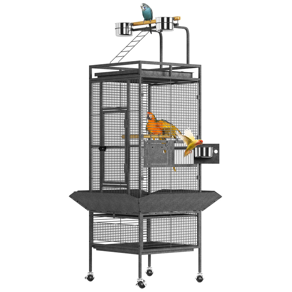 Garvee 61 Inch Large Metal Bird Cage with Play Top & Rolling Stand – Stainless Steel & Wood Aviary for Macaws, Cockatoos, Conures, Parakeets, Cockatiels – Spacious Indoor Cage – Exploding Silver