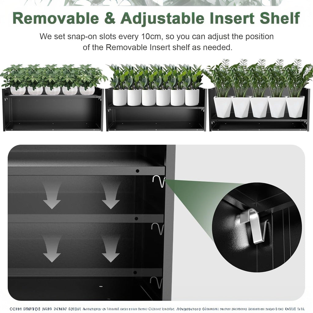 Garvee Raised Garden Bed, 67.7 x 18.1 x 11.8-Inch Black Metal Planter with Open Bottom and Removable Dividers for Vegetables, Herbs and Flowers