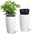 Garvee 22 in Self-Watering Tall Planters, 2-Pack White PP Flower Pots with Water Level Monitor, Inner Bucket & Drainage for Indoor Outdoor Patio, Porch and Entryway