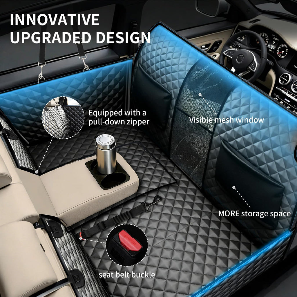 Garvee Back Seat Extender for Dogs, Hard Bottom Dog Seat Cover, Holds Up to 400 LB, Waterproof Backseat Cover Pet Hammock for Car, SUV, Truck, Easy to Use & Clean, Black