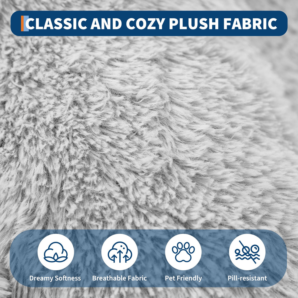 Garvee Orthopedic Soft Faux Fur Human Dog Bed for Adults & Pets – Large 67"x43"x8" Lounger, Egg Crate Foam, Removable Pillow, Side Pocket, Handle, Washable Cover, Cozy Floor Bed, White Grey