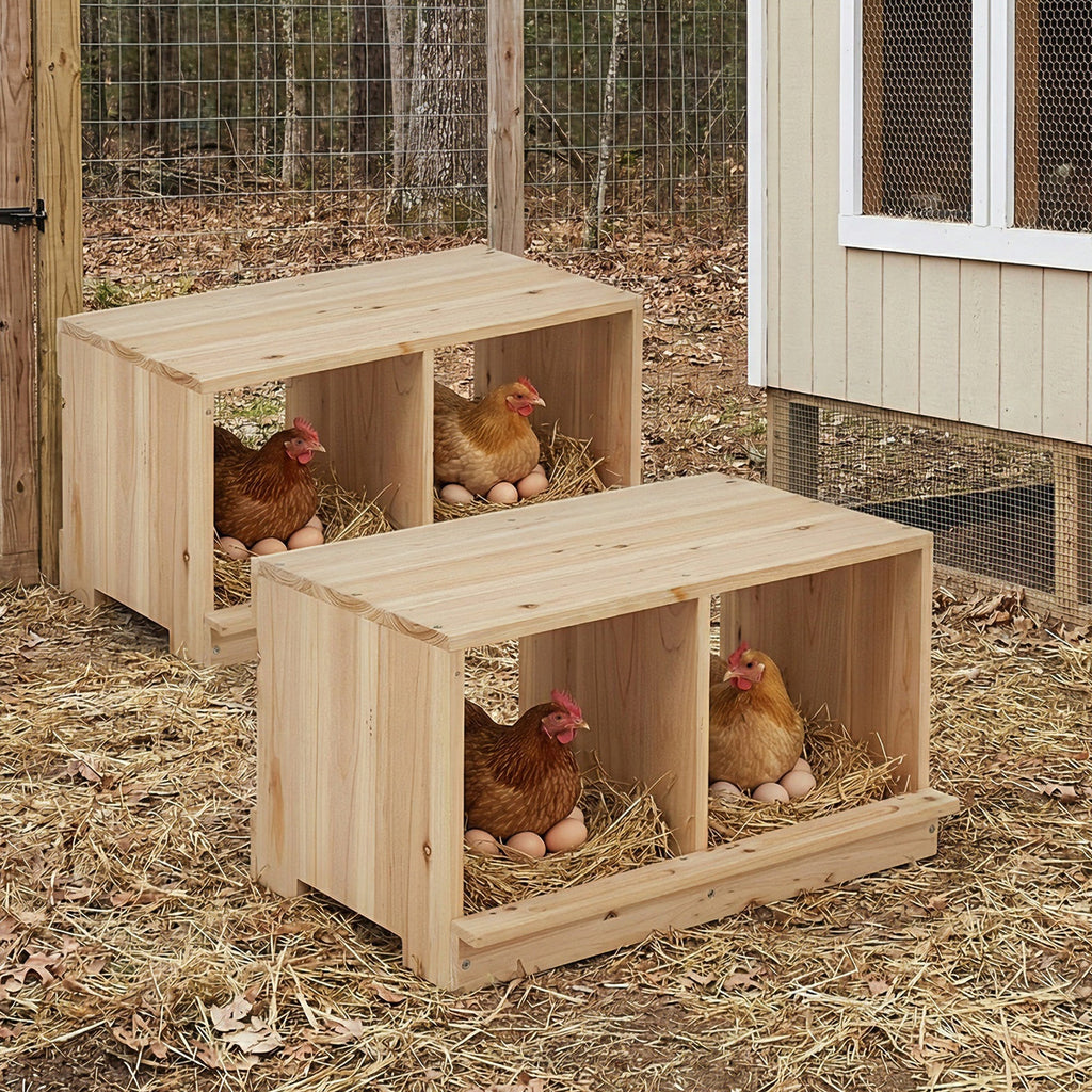 Garvee Heavy Duty Wooden Chicken Nesting Box – Easy Assembly, Durable Single Layer Design, Two Compartments for Hens and Ducks – Ideal for Poultry Farms and Backyard Coops, 2-Compartment Single Layer