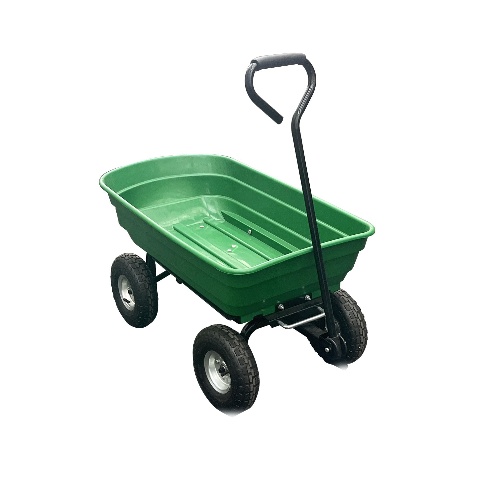 Garvee Garden Wheelbarrow Cart, 4-Wheel Green Utility Wagon with Built-In Stand for Yard Work, Planting and Home Outdoor Transport